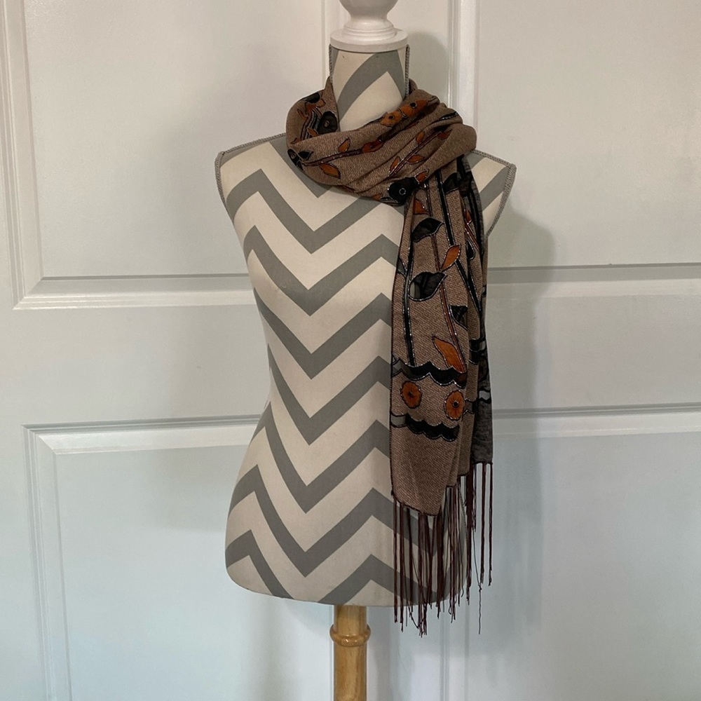 Vintage Long Tassel Floral Scarf